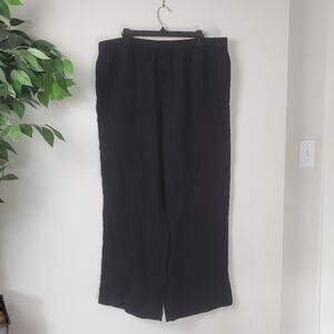 NEW H&M Black Wide-Leg Linen Blend Pants Women's 2XL Plus Size Tie Waist Stretch
